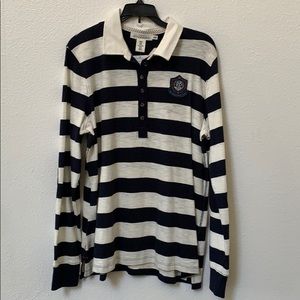 NWT H&M Navy Blue and White Striped Rugby Shirt